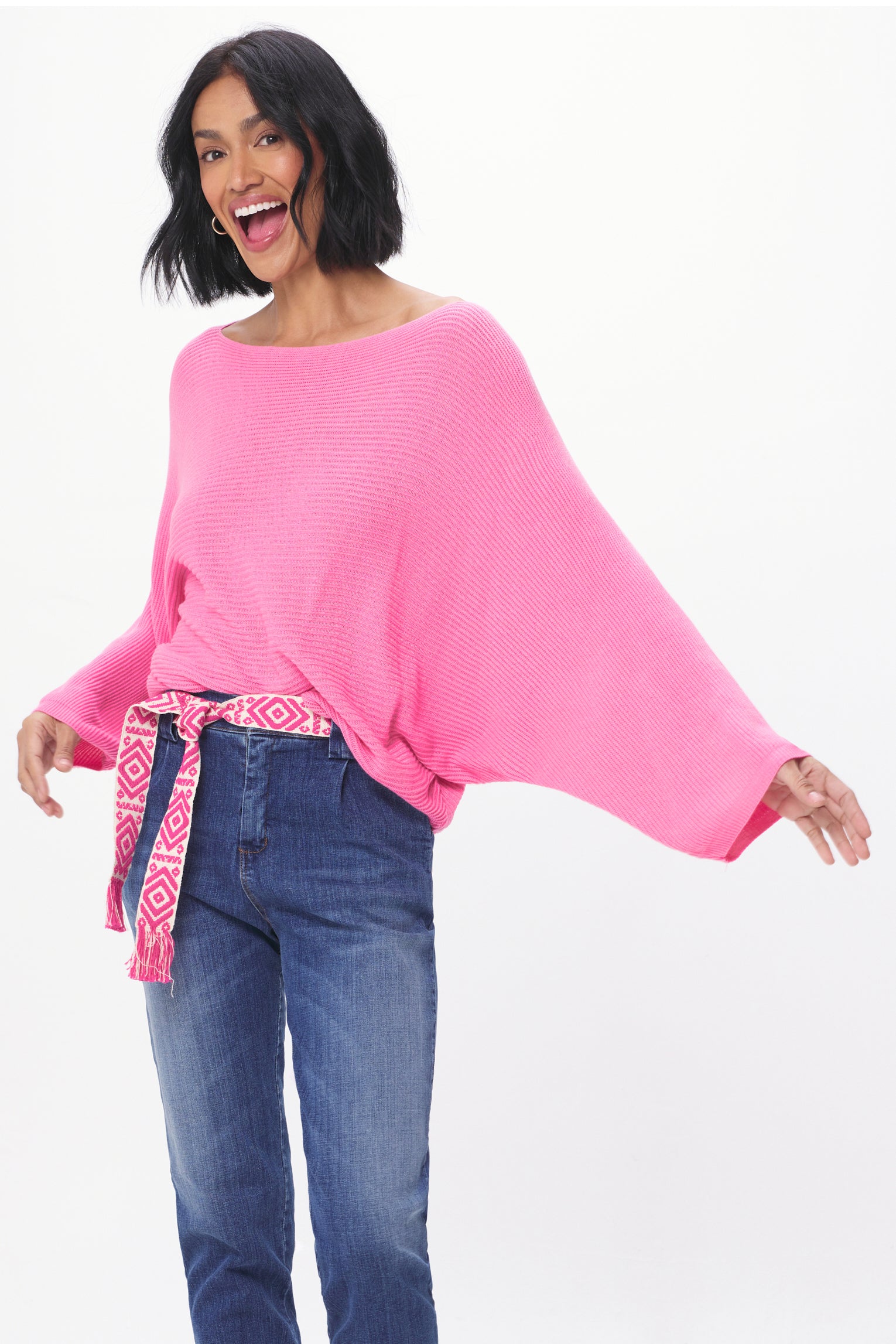 Soft Knit Rib Batwing Sweater