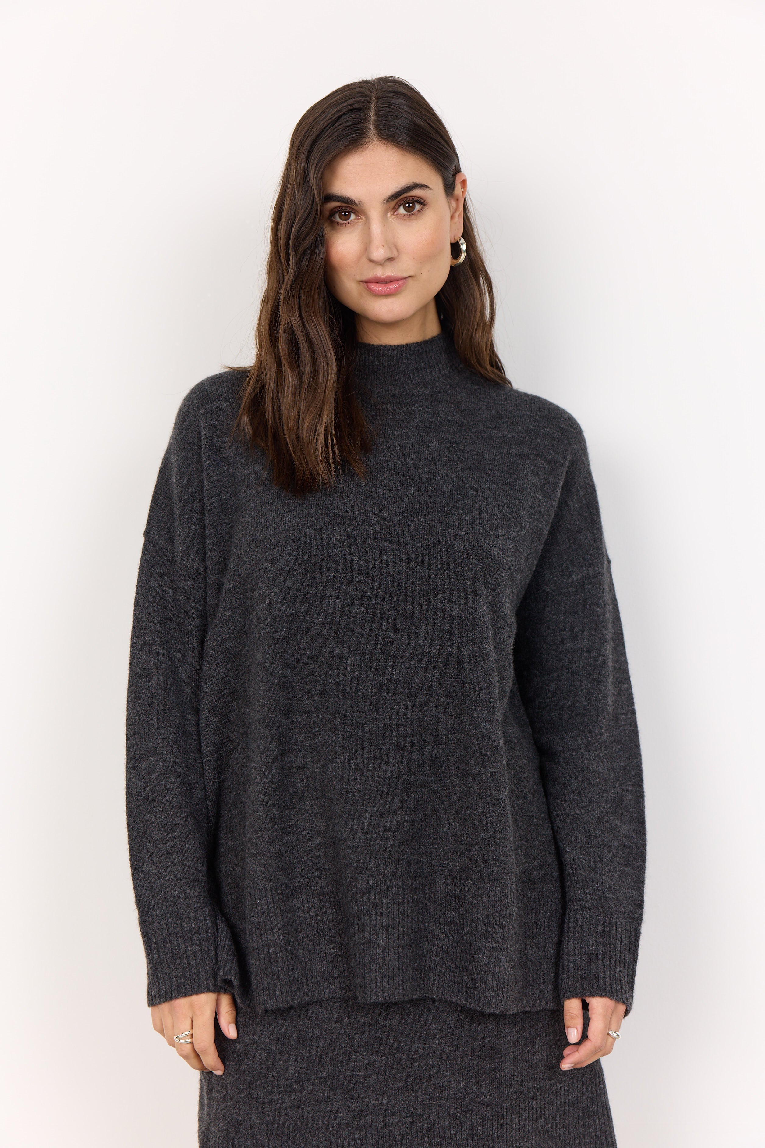 Funnel Neck Long Line Knitted Jumper
