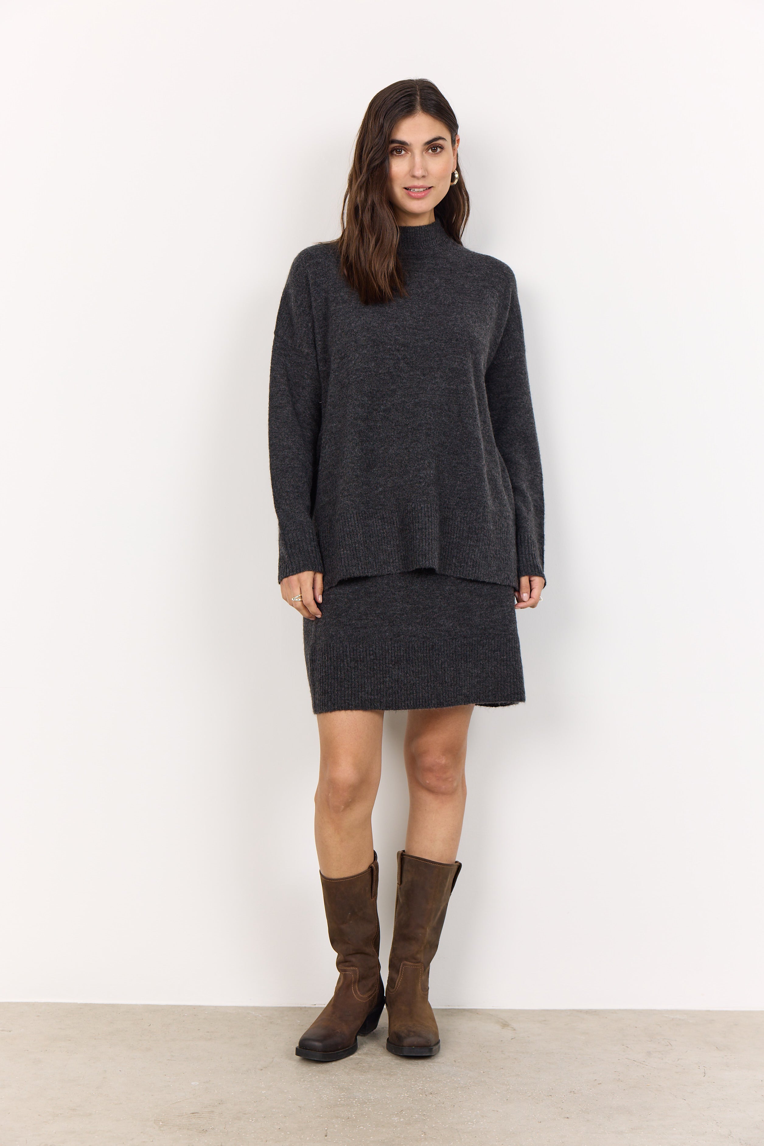 Funnel Neck Long Line Knitted Jumper