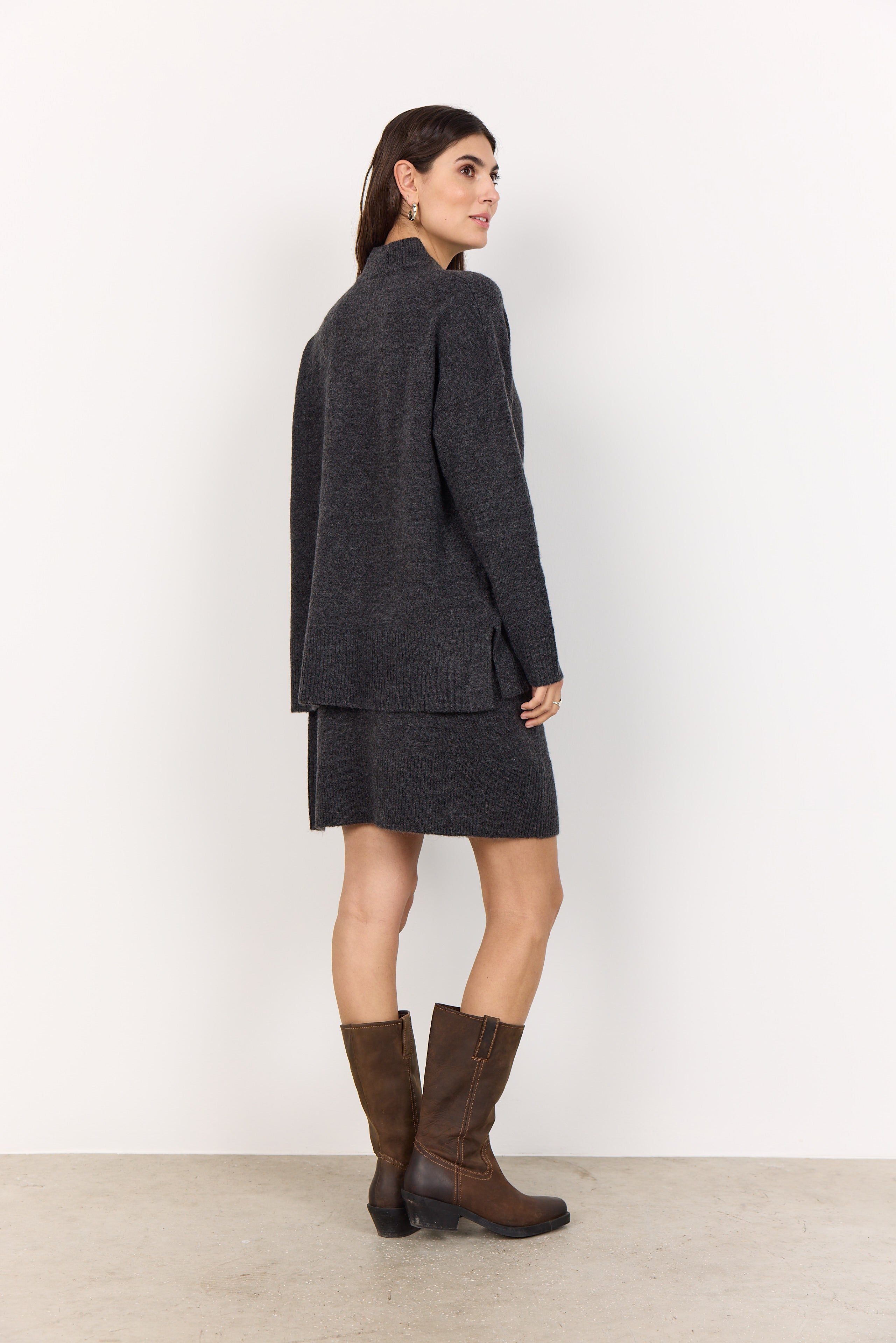 Funnel Neck Long Line Knitted Jumper