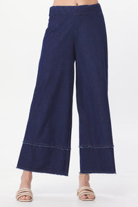 Stretch Denim Frayed Detail Palazzo Trousers