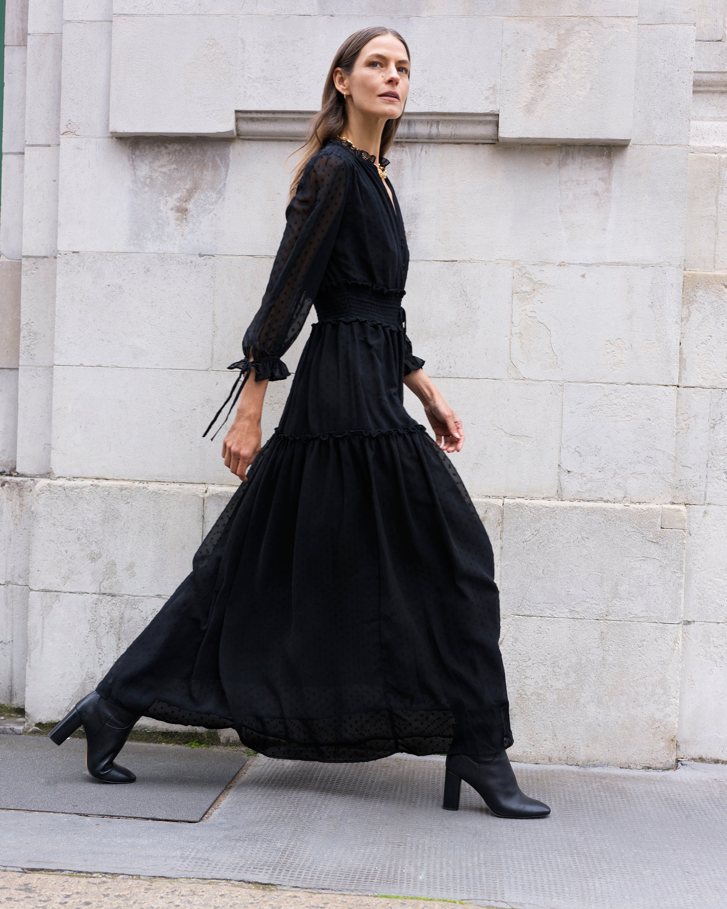 Heart Dobby Long Sleeve Maxi Dress