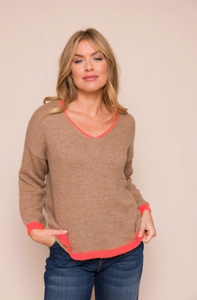 Soft Knit V-Neck Sweater with Trim