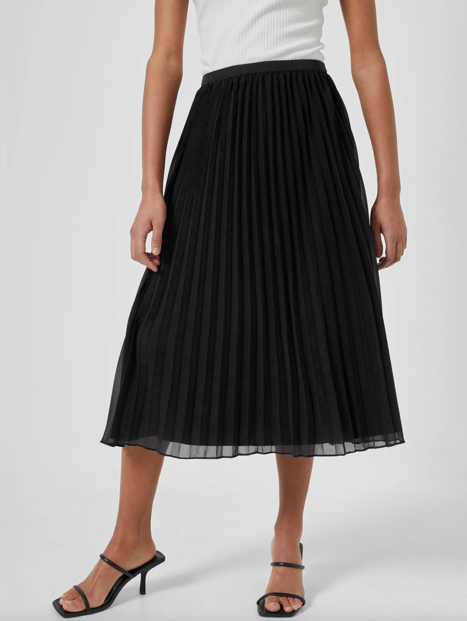 Pleated Solid Midi Skirt