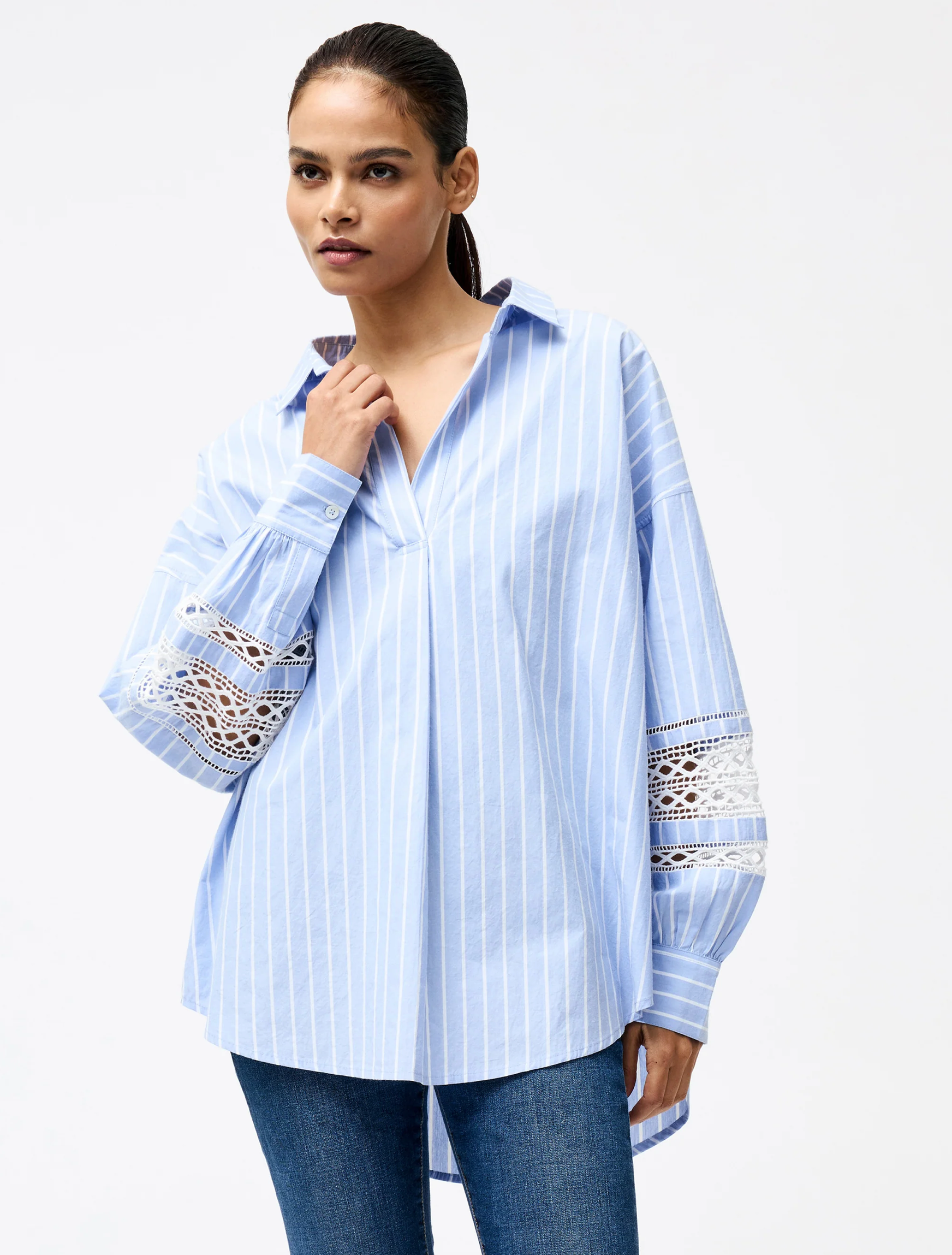 Cambria Cotton Stripe Embroidered Popover Shirt