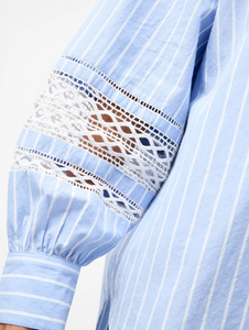 Cambria Cotton Stripe Embroidered Popover Shirt