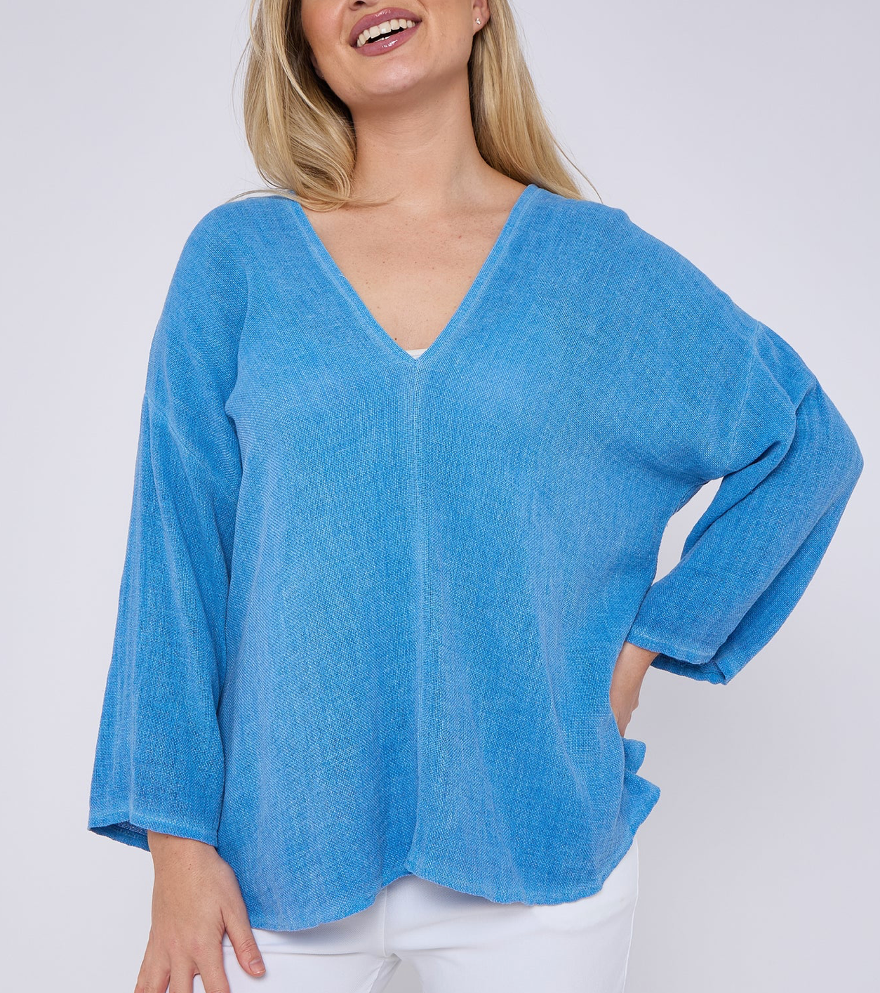 Washed Linen V-Neck Top