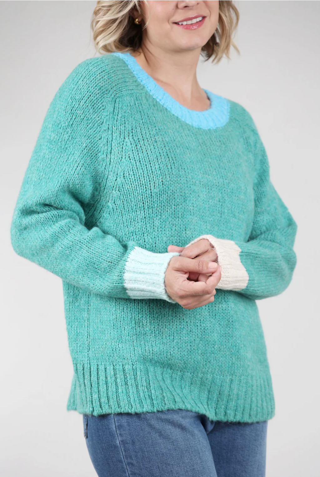 Contrast Trim Soft Knit Sweater