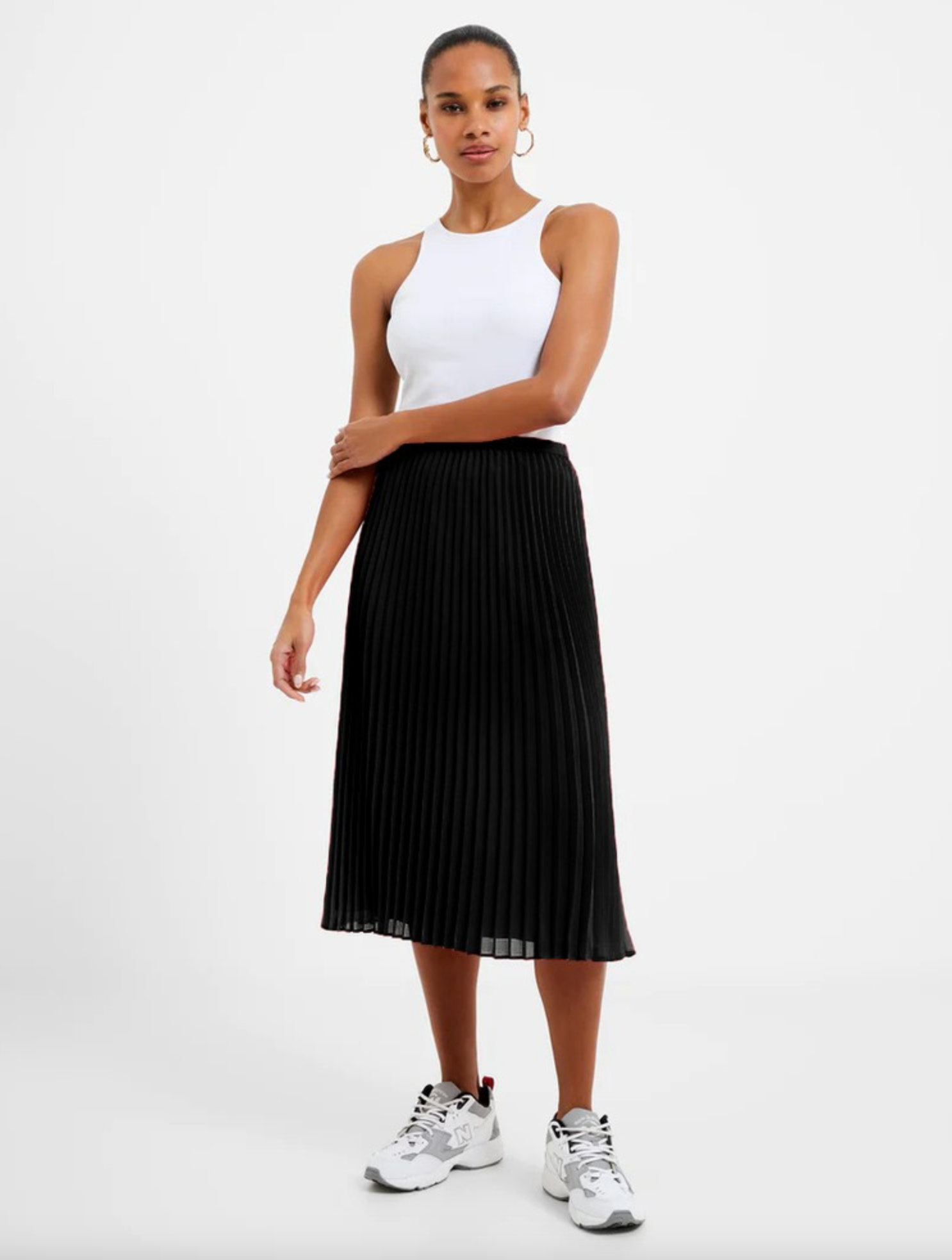 Pleated Solid Midi Skirt