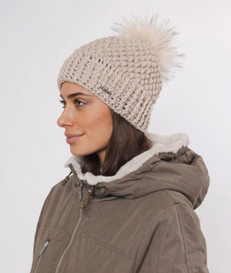 Knitted Beanie with Detachable Pom Pom