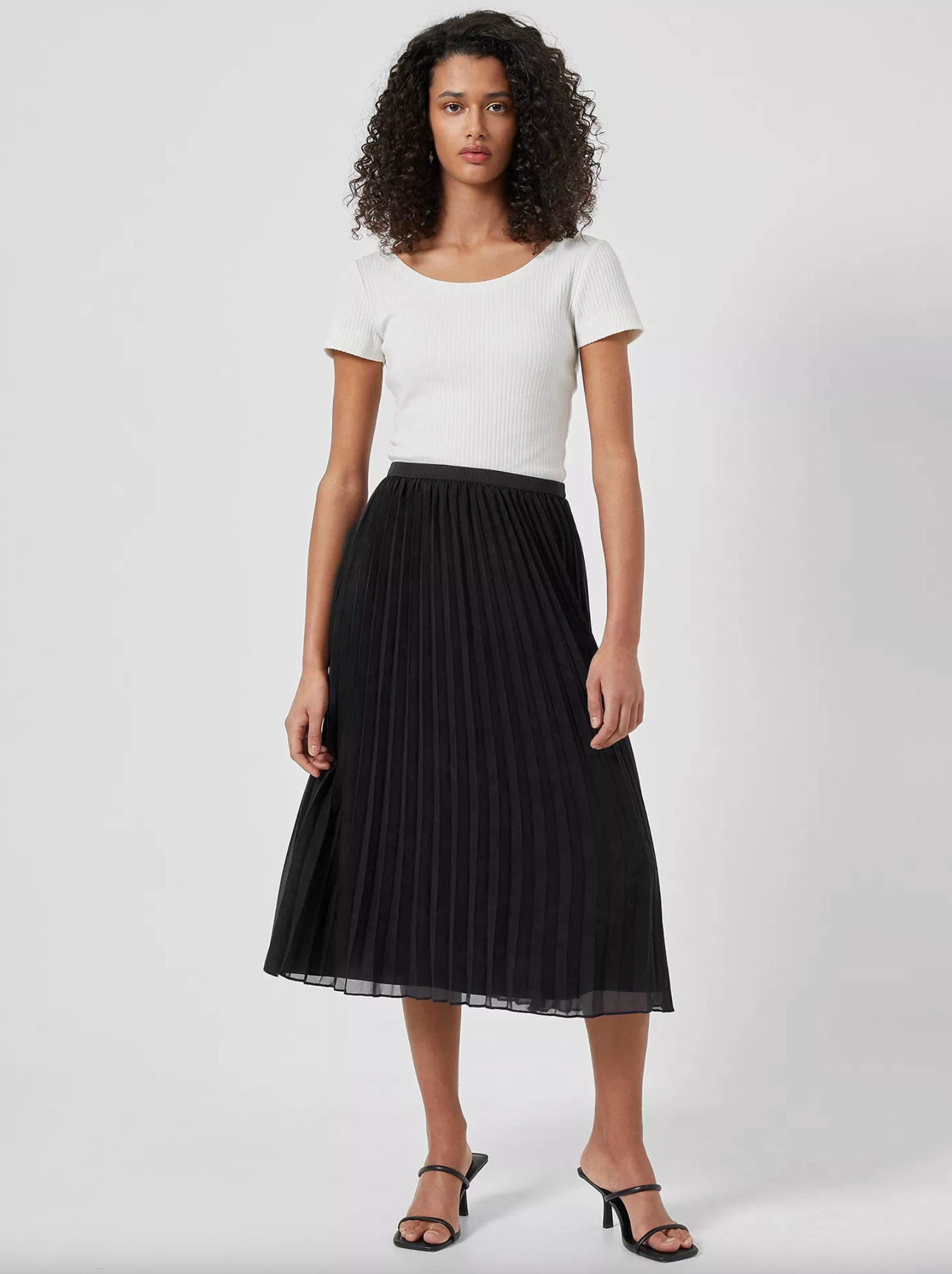 Pleated Solid Midi Skirt