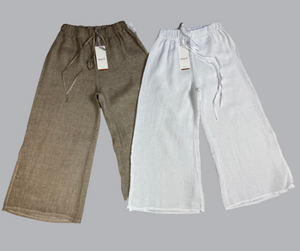 Cropped Linen Trousers with Side Splits