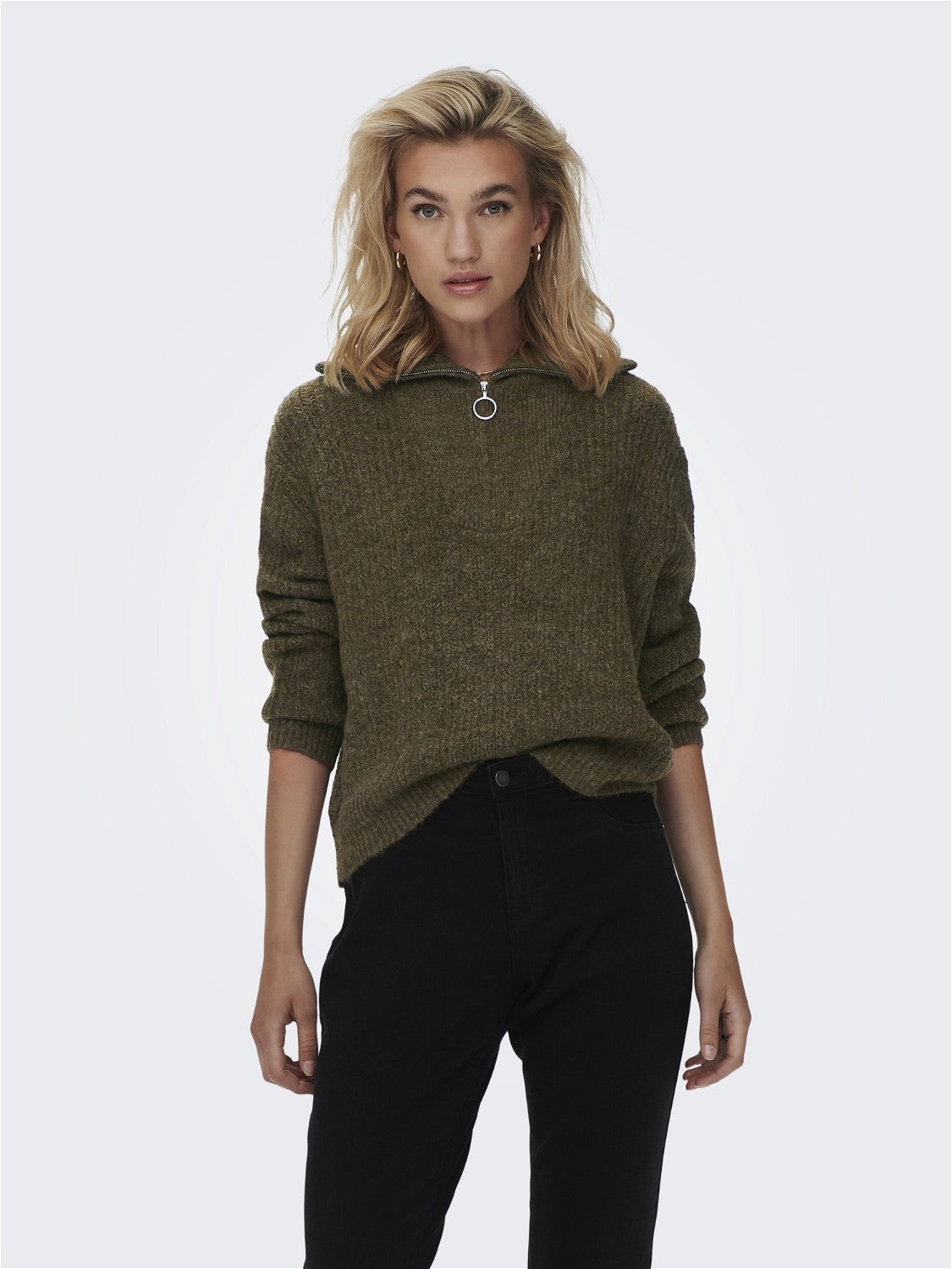 Knitted Long Sleeve Zip Pullover