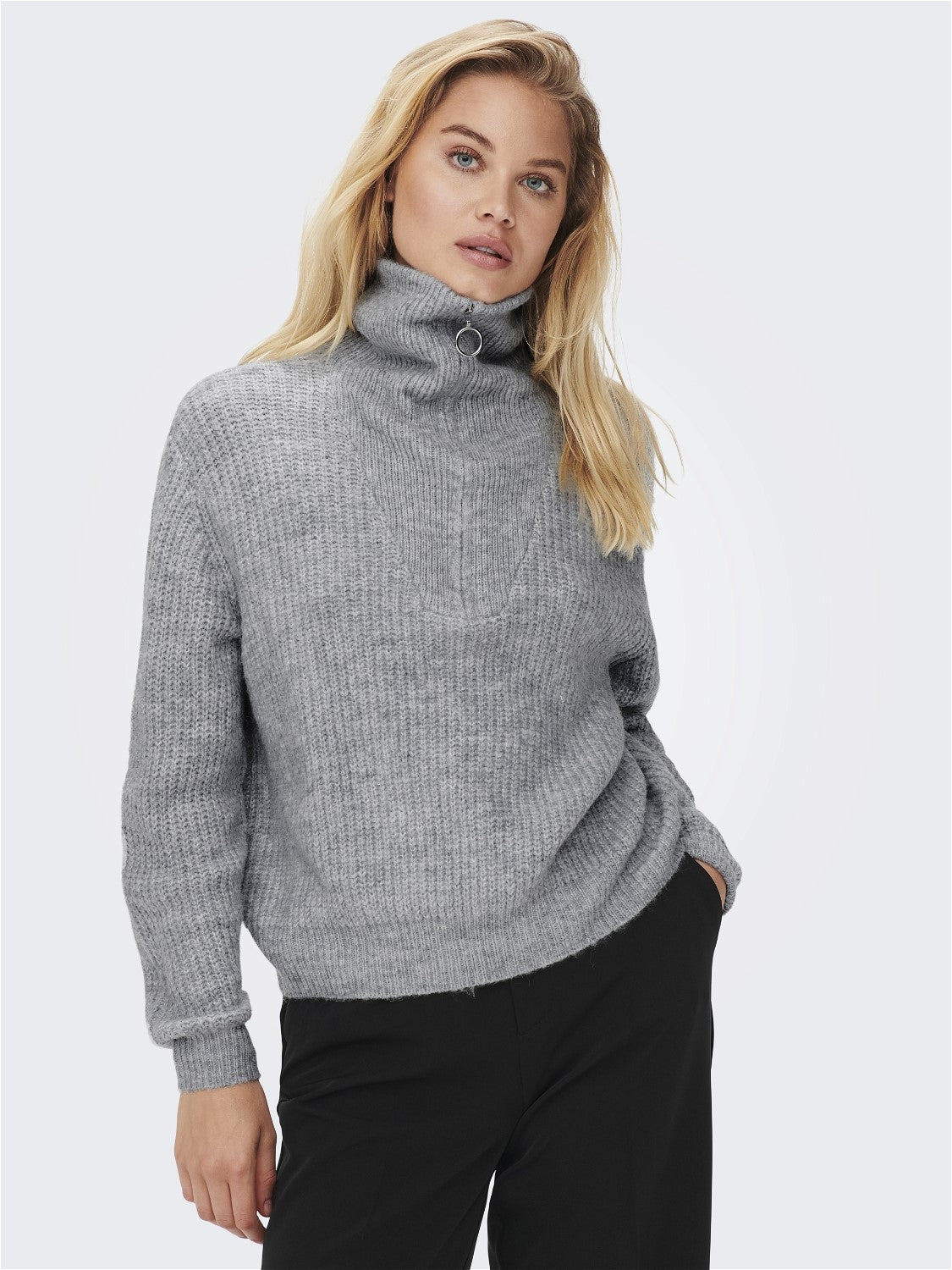 Knitted Long Sleeve Zip Pullover