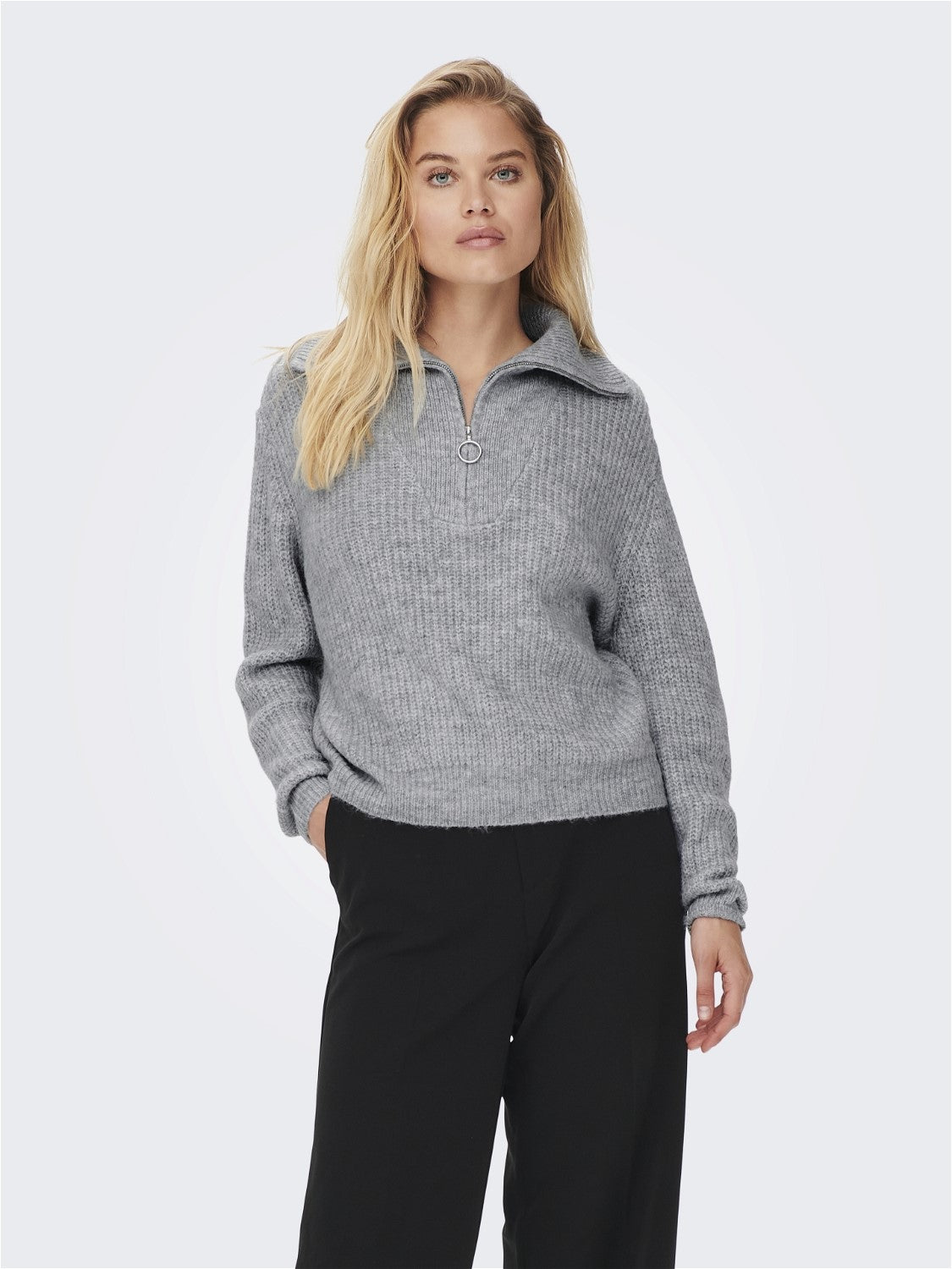 Knitted Long Sleeve Zip Pullover