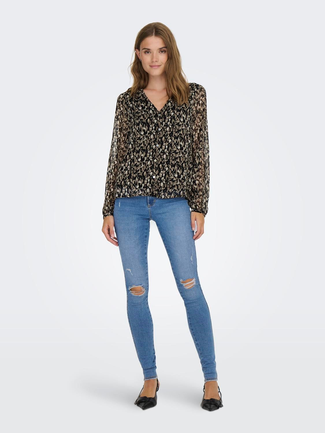 Long Sleeve V-Neck Blouse