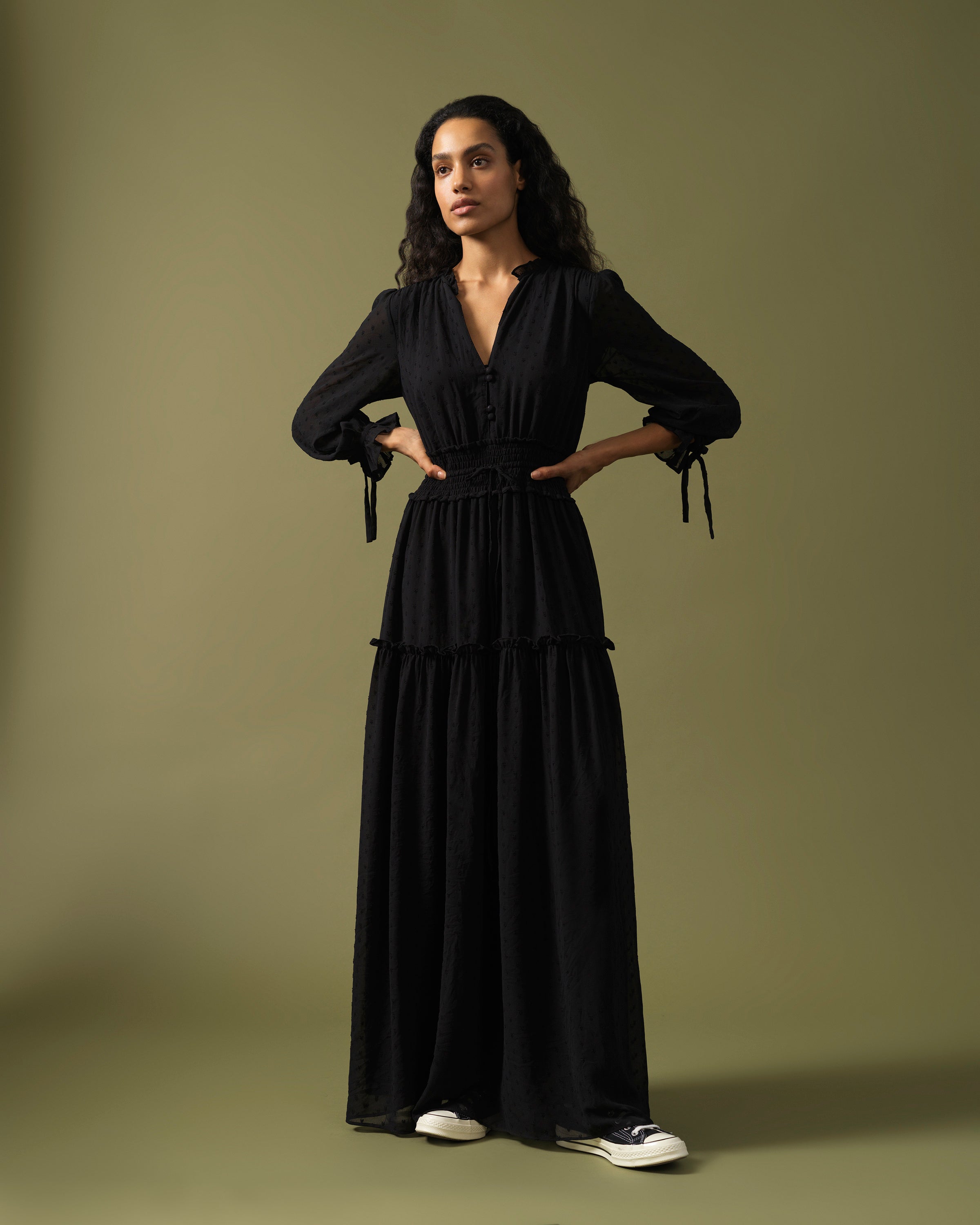 Heart Dobby Long Sleeve Maxi Dress