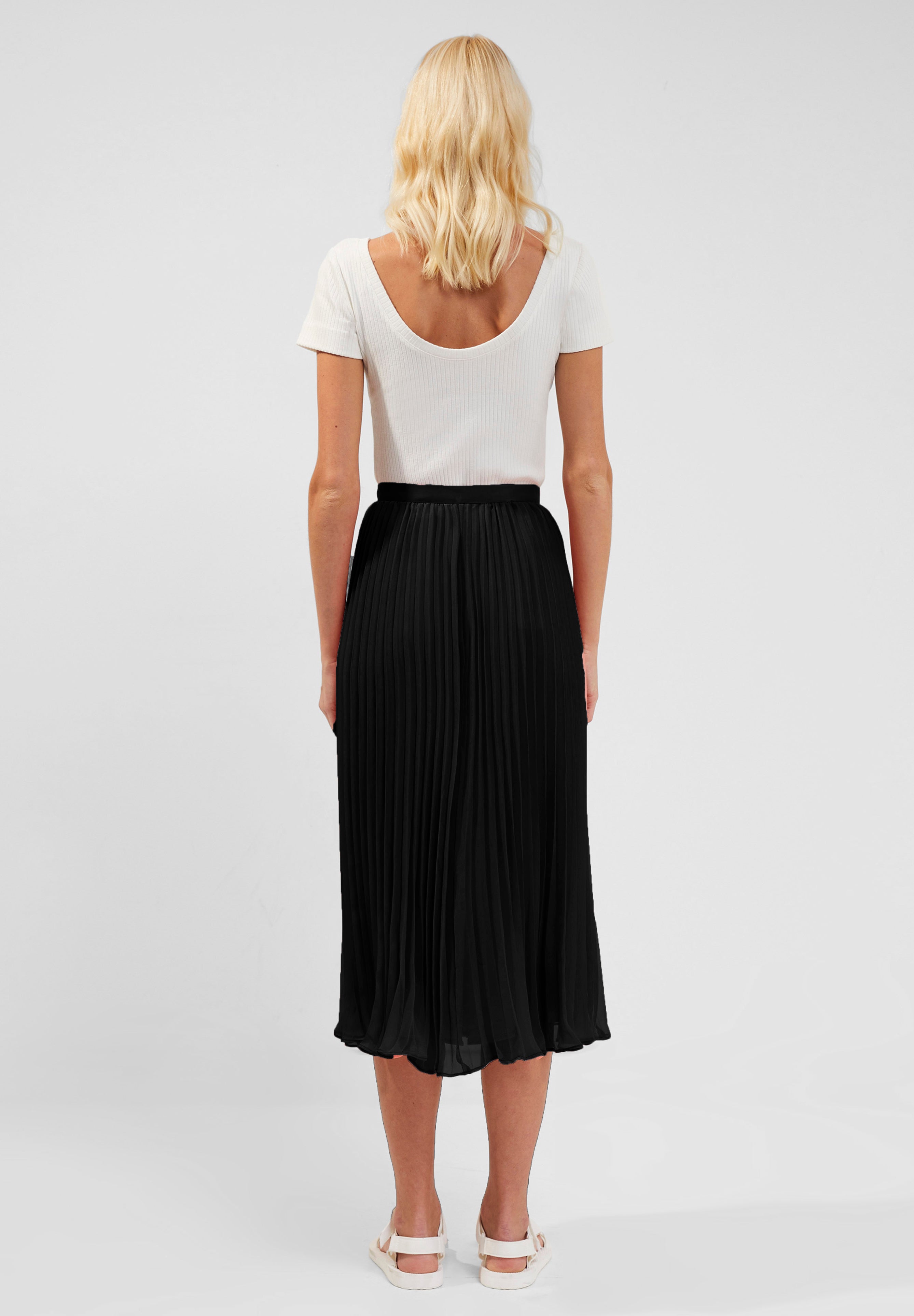 Pleated Solid Midi Skirt