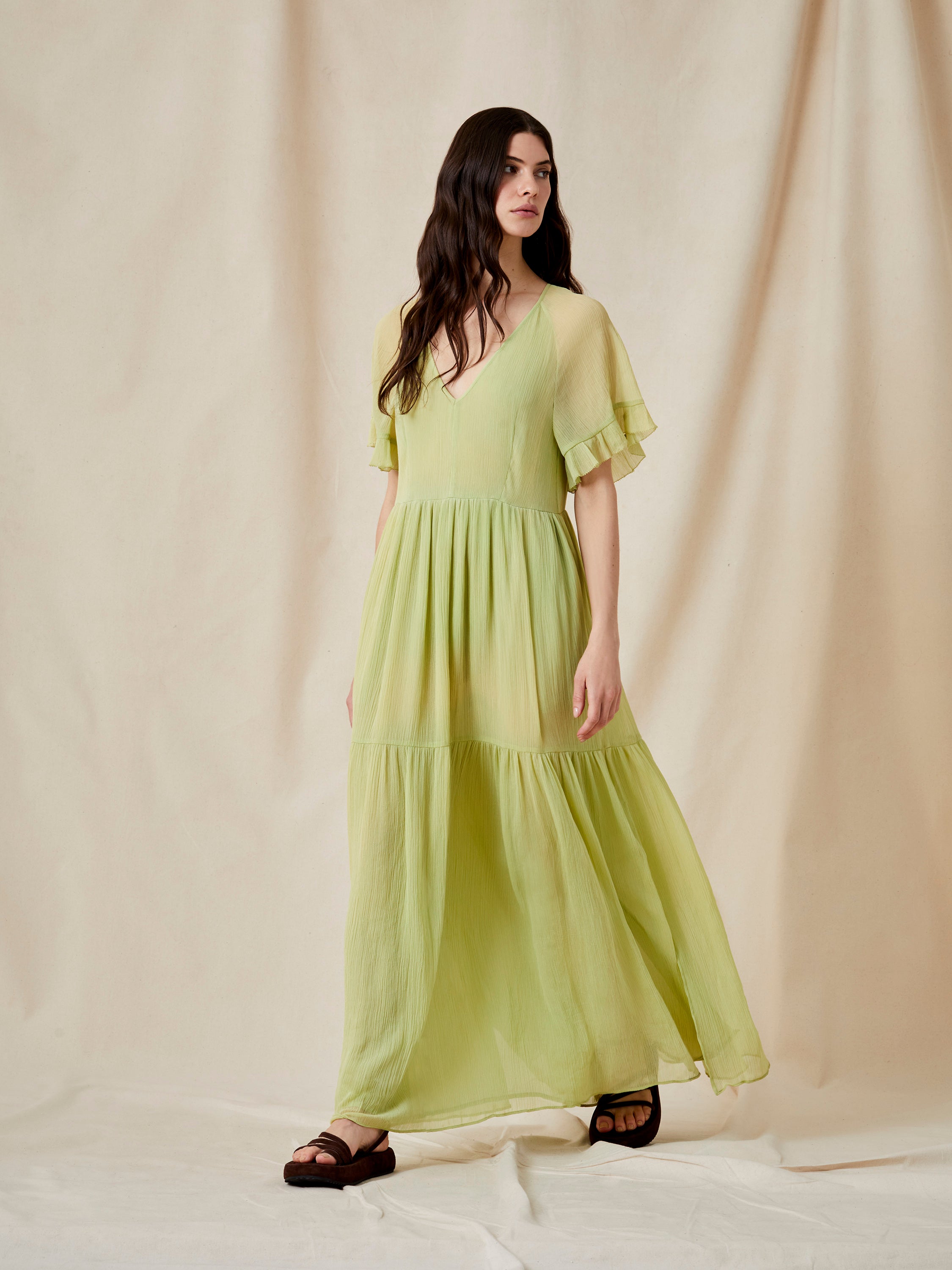 Gossamer Chiffon Tiered Maxi Dress