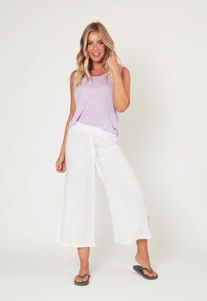 Cropped Linen Trousers with Side Splits