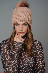 Knitted Beanie with Detachable Pom Pom