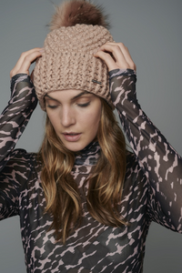 Knitted Beanie with Detachable Pom Pom