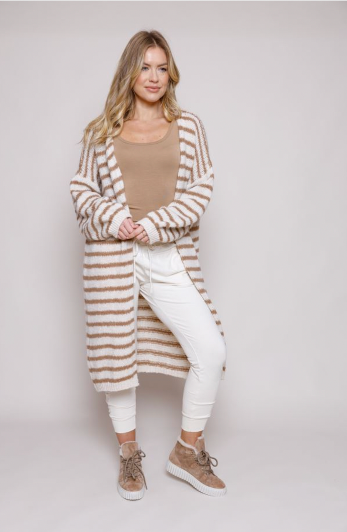 Soft Chunky Knit Stripe Longline Cardigan