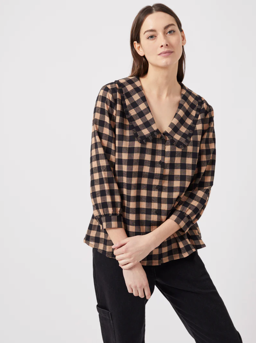 Gingham V-Neck Blouse