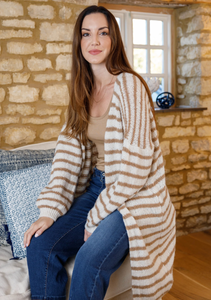 Soft Chunky Knit Stripe Longline Cardigan