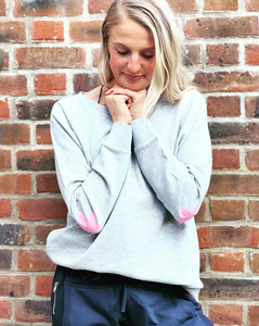 Organic Cotton Sweatshirt - Marl Grey with Soft Pink Star Elbow