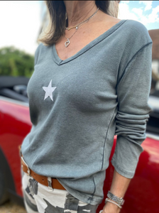 Vintage Wash Long Sleeve Star Tee